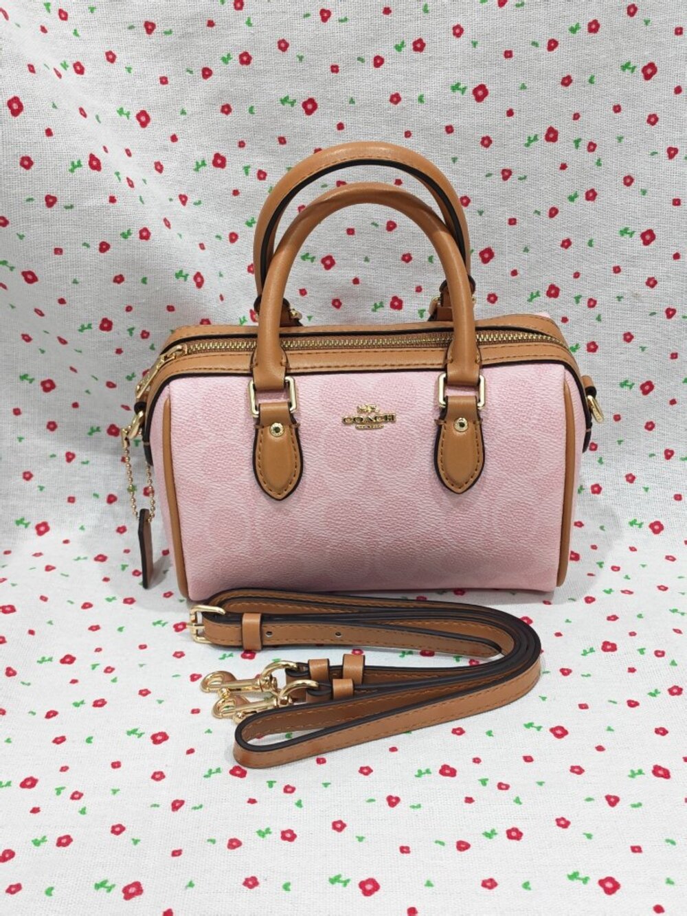 Coach Pink Textured Mini Boston Handbag